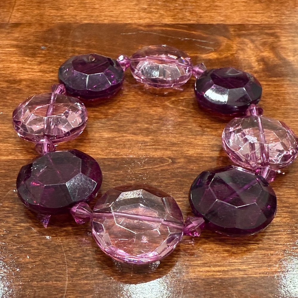 Faceted Purple and Light Pink Bead Stretch Bracelet